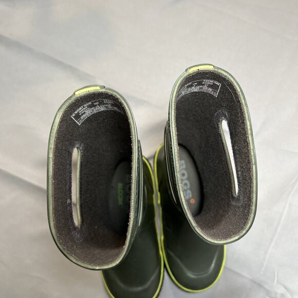 Bogs Boots Youth 1 (W 2.5) Rain boots Waterproof Geo Dark Green Lime Foot 7.75” - Picture 5 of 7